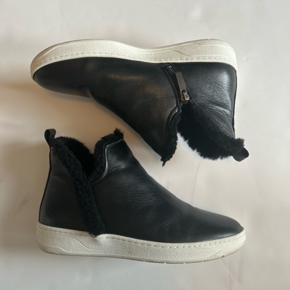 Aquatalia black fur lined leather hi top sneaker booties, 8 - Picture 3 of 7
